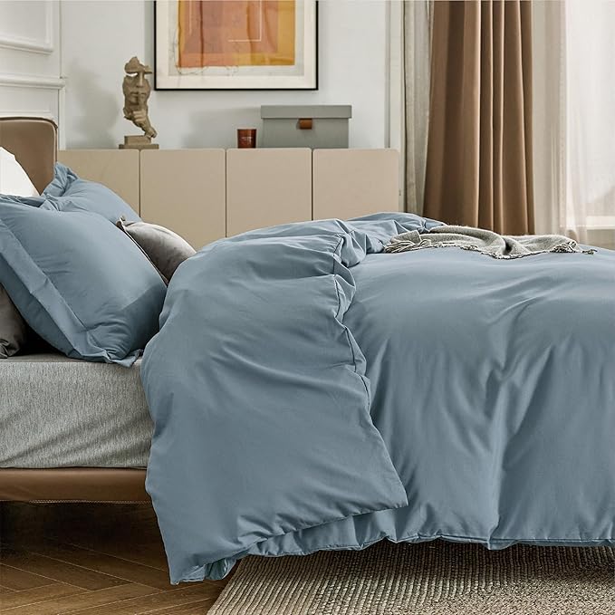 Bedsure Duvet Cover Full Size - Soft Double Brushed Bedding Set for Kids & Adults, Zipper Closure, 3 Pieces, Includes 1 Duvet Cover (80"x90") & 2 Pillow Shams, NO Comforter, Mineral Blue