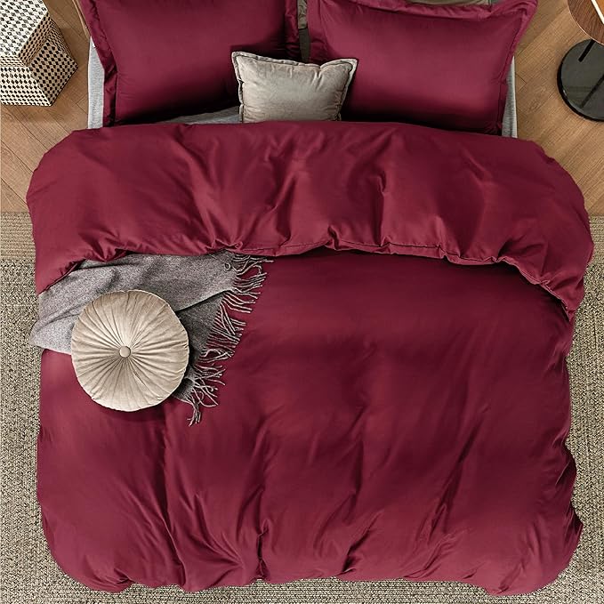 Bedsure Duvet Cover Full Size - Soft Double Brushed Bedding Set for Kids & Adults, Zipper Closure, 3 Pieces, Includes 1 Duvet Cover (80"x90") & 2 Pillow Shams, NO Comforter, Burgundy