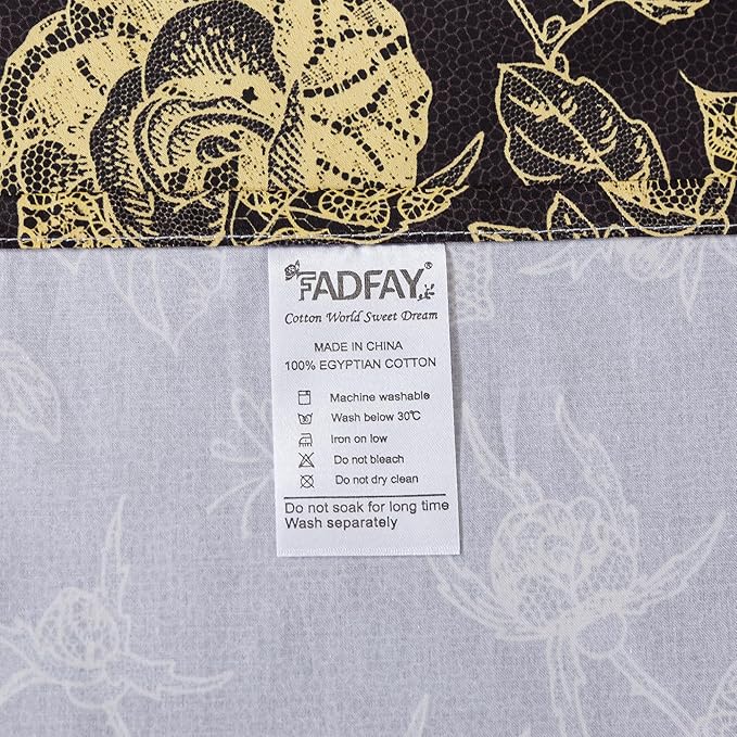 FADFAY Rose Sheets Set King Vintage Black Gold Floral Bedding Shabby Peony Botanical Sheets Luxury Farmhouse Bedding 800 Thread Count 100% Egyptian Cotton Deep Pocket Fitted Sheet 4Pcs, King Size