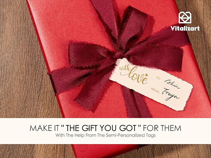Vitalizart Red Wrapping Paper Set 17" Pearly-Lustre With Silk Like Satin Ribbon & Gift Tags Recyclable Christmas Gift Wrapping Birthday Baby Shower Wedding Handmade Crafts 197"(16.4 Ft)