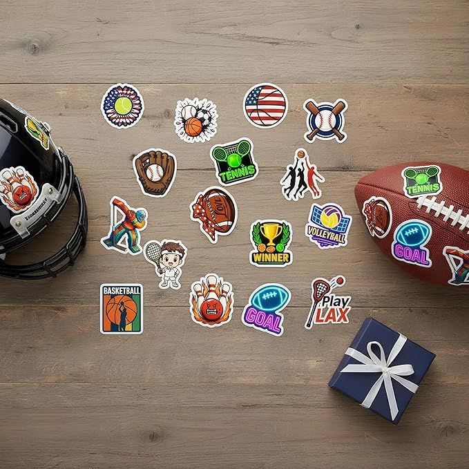 100 PCS Sports Collage Stickers Pack, Vinyl Waterproof Decals of Soccer Basketball Baseball Tennis Football Hockey Bowling, Motivational Gift for Teens Adults Wall Laptop Water Bottle