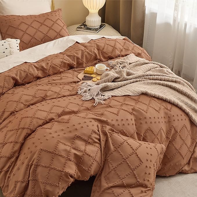 Bedsure Boho Cal King Duvet Cover - Burnt Orange Breathable & Soft Boho Bedding, Machine Washable Comforter Cover for All Seasons, Includes 1 Duvet Cover 104"x98" with 2 Pillow Shams & Zipper Closure