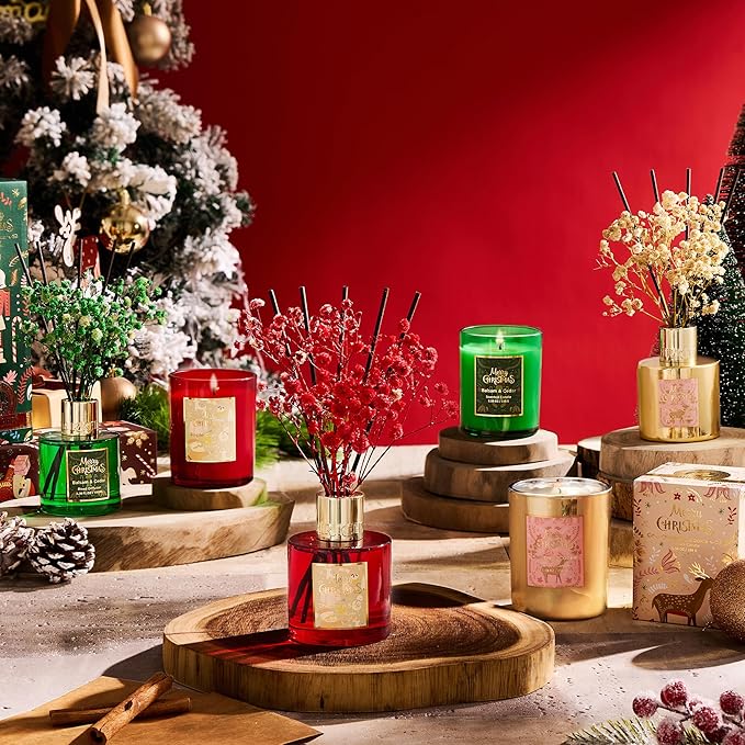 Airkeep Christmas Reed Diffuser Set - 3.38 fl oz (100 ml) Christmas Cookie Oil Diffuser with 8 Reed Sticks, Home Fragrance for Bathroom Shelf Decor