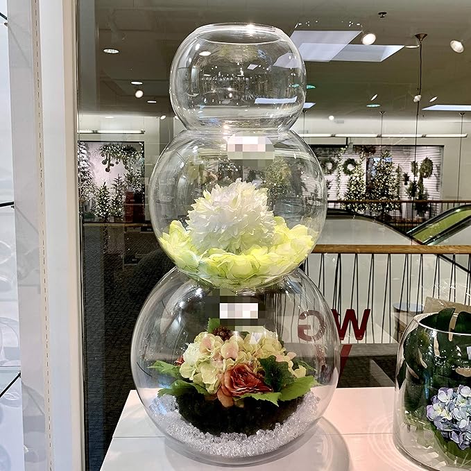 WGV Large Bowl Glass Vase, Diameter 19", Height 16", (Multiple Sizes Choices) Clear Huge Round Bubble Vase Jar, Floral Planter Terrarium for Wedding Event Home Decor, 1 Piece (VBW1916)