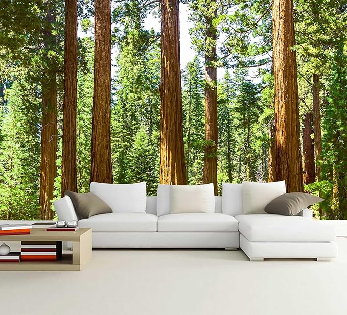WFBHUA-Redwood Forest Wall Mural Peel and Stick Green Woods Landscape Self Adhesive Wallpaper for Living Room Bedroom 157“x108