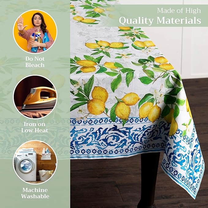 Maison d' Hermine Table Cloth Square Table 100% Cotton 60 x 60 Inches Tablecloth Reusable Decorative Everyday Use for Dining Room, Farmhouse, Home, Party, Festive & Wedding Spring Summer - Cedrat