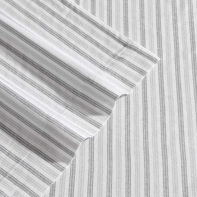 Eddie Bauer - Twin Bed Sheets, Cotton Flannel Bedding Set with Matching Pillowcase, Brushed for Extra Softness, Deep Pocket, Oeko-Tex Certified (Ticking Stripe Grey)