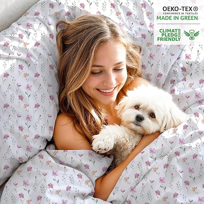 RUVANTI 100% Organic Cotton Sheets Twin XL, Percale Weave, GOTS Certified, 3-Piece Set, Deep Pocket 15", Crisp & Breathable, Soft Durable Bedding, Sábanas Algodón Orgánico – Obsessed Stems