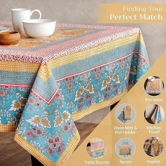 Maison d' Hermine Table Cloth Rectangle Table 100% Cotton 54 x 72 Inches Tablecloth Reusable Decorative Everyday Use for Dining Room, Farmhouse, Home, Party, Festive & Wedding Spring Summer - Marquise