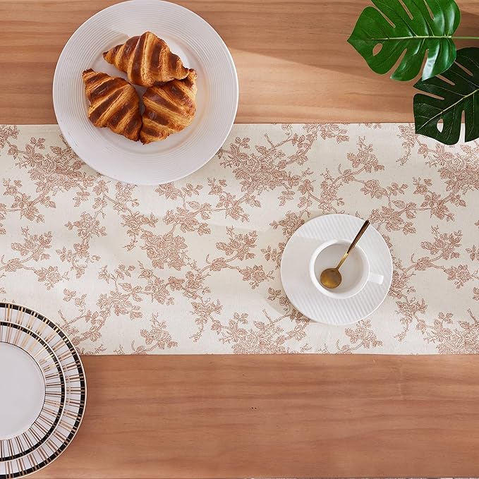 100% Cotton French Pastoral Table Runners, 13x48 Inch red Farmhouse Table Runners 48 Inches Long, Vintage Flowers Print Home Decors