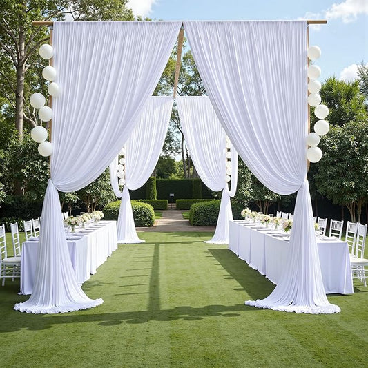 PartyVillage 10ft×15ft White Backdrop Curtain for Wedding Parties, 2 Panels Wrinkle Free 15 FT Long Polyester Photo Backdrop Drapes Back Drop Cloth for Birthday Photography Background