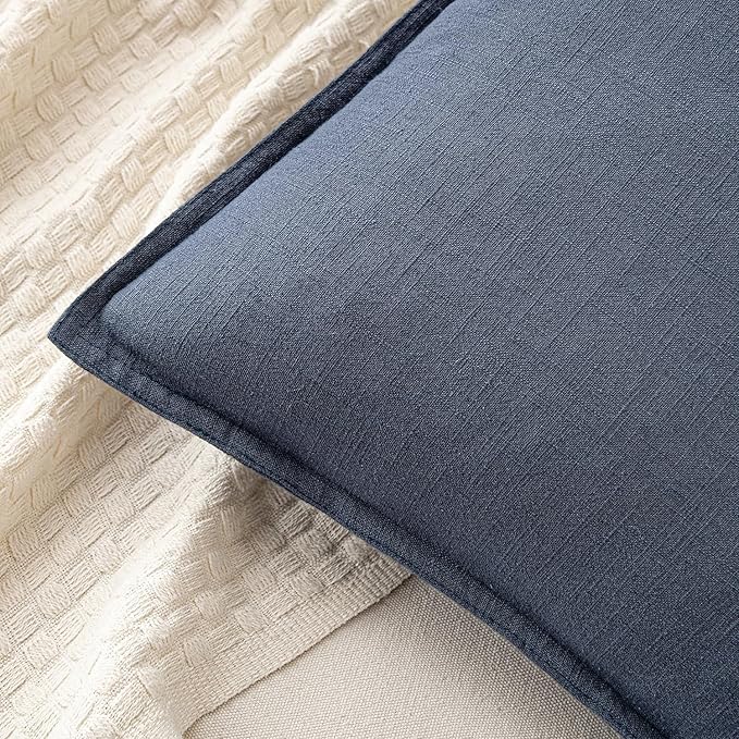 MIULEE Decorative Linen Pillow Covers 20x20 Inch Indigo Blue Boho Farmhouse Neutral Couch Throw Pillows for Bed Pack of 2 Accent Coastal Modern Pillowcase Summer Sofa Livingroom Home Decor