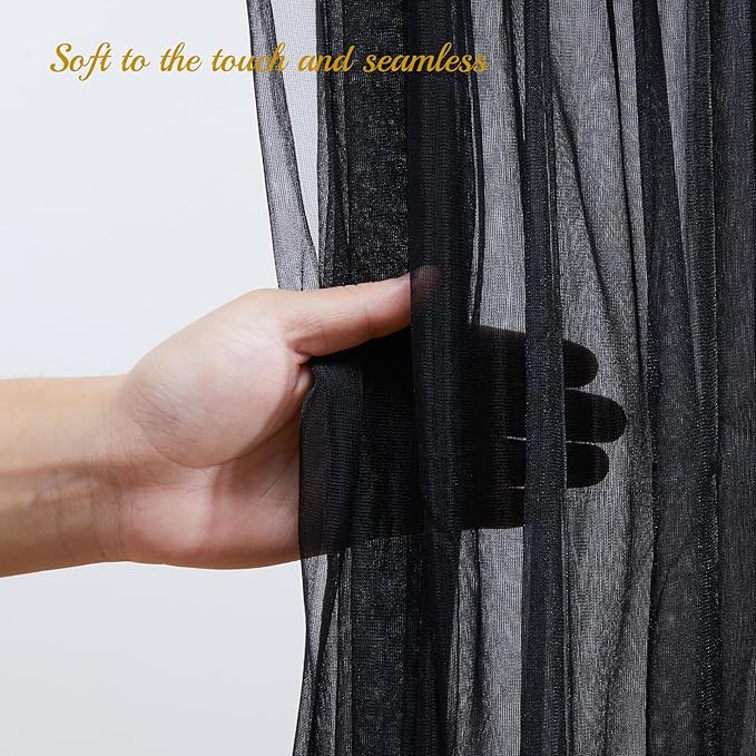 20x10ft Black Tulle Backdrop Curtain with Lights String for Parites, Sheer Backdrop Curtains for Wedding Baby Shower Birthday Party Photo Shoot Decorations