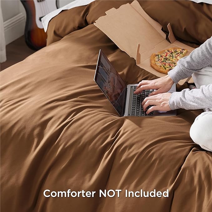 Bedsure Duvet Cover King Size - Soft Double Brushed Bedding Set for Kids & Adults, Zipper Closure, 3 Pieces, Includes 1 Duvet Cover (104"x90") & 2 Pillow Shams, NO Comforter, Brown