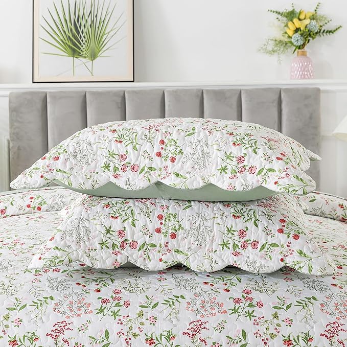 HoneiLife Floral Quilt King Size - 3 Pieces Microfiber Quilt Sets Lightweight Bedspreads Wildflower Coverlets Nature Bed Cover King Quilt Bedding Set All Season Quilts