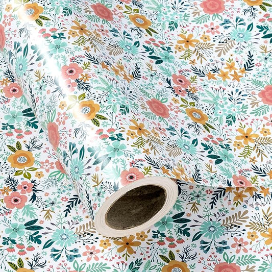 WRAPAHOLIC 30 Inch Jumbo Floral Wrapping Paper Roll - 30 Inch x 100 Feet Jumbo Roll - Spring Summer Garden Flower Design Perfect for Wedding, Bridal Shower, Birthday