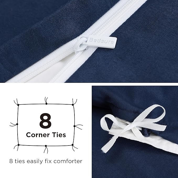 Bedsure Duvet Cover with Fitted Sheet Queen - Warm Deep Pocket, Hotel Luxury Soft Double Brushed Bedding Set with Zipper Closure, 1 Duvet Cover, 1 Fitted Sheet, 2 Pillow Shams, NO Comforter, Blue