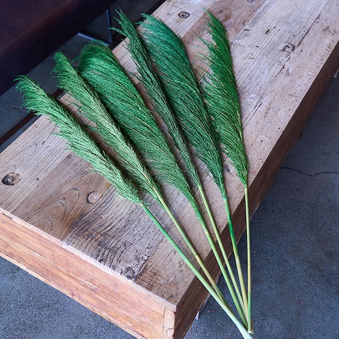 Pampas Grass Decor Tall,Long Pampas, Large Pompas Floral, Elegant Feather Flowers for Wedding Decorations, Living Room Decor (Natural Green, 6pcs 43.3"(110cm))
