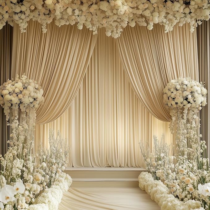 PartyVillage 20ft×15ft Beige Backdrop Curtain for Wedding Parties, 4 Panels Wrinkle Free 15 FT Long Polyester Photo Backdrop Drapes Back Drop Cloth for Birthday Photography Background