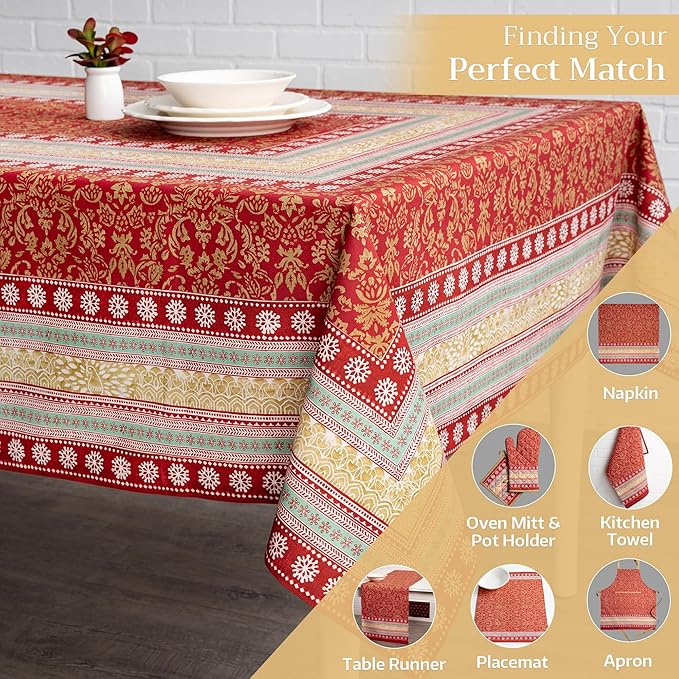 Maison d' Hermine Table Cloth Rectangle Table 100% Cotton 70 x 120 Inches Fall Tablecloth Reusable Everyday Use for Thanksgiving Christmas Decorations Dining Farmhouse Party (Sofia)