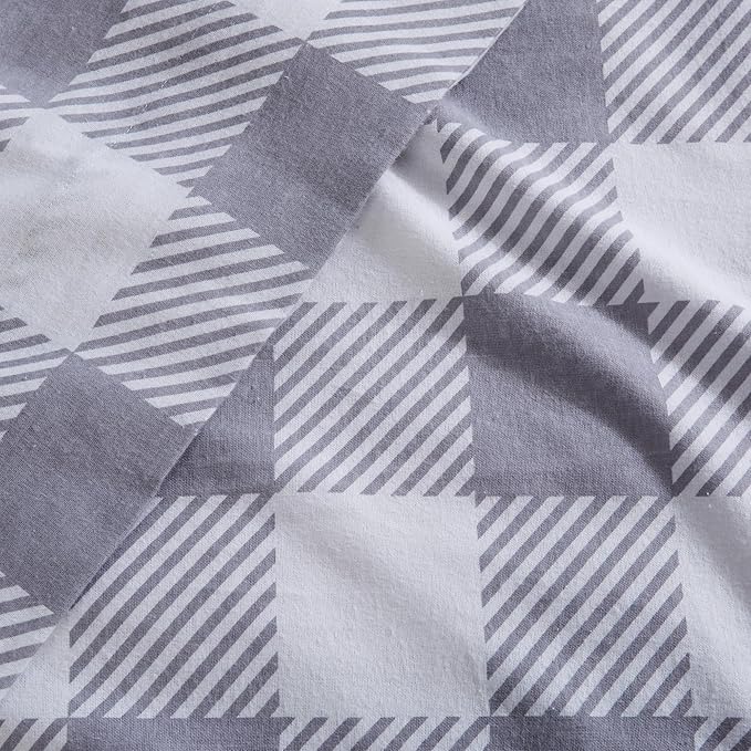 Market & Place 100% Turkish Cotton Flannel Sheet Set | 4 Piece Deep Pocket Novelty Cozy Winter Bed Sheets | Double Brushed for Extra Softness & Comfort | Alpine Collection (Full, Buffalo Check Grey)