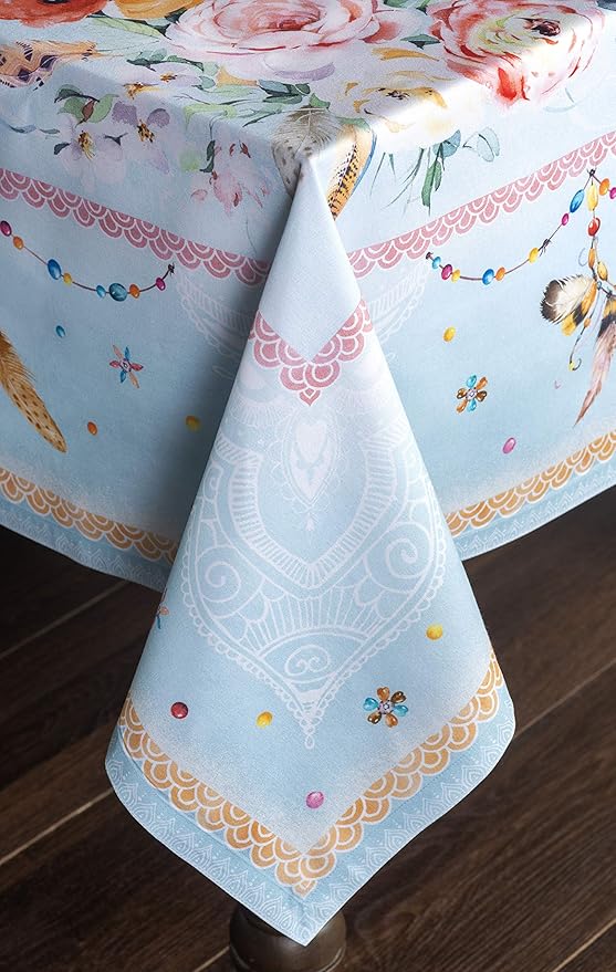 Maison d' Hermine Table Cloth Rectangle Table 100% Cotton 60 x 90 Inches Tablecloth Reusable Decorative Everyday Use for Dining Room, Farmhouse, Home, Party, Festive & Wedding Spring Summer - Ibiza