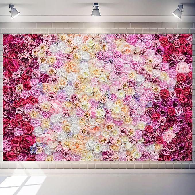 Rose Flower Wall Backdrop 15X10 ft Large Floral Photography Background for Indoor Outdoor Wedding Party Bridal Shower Baby Shower Engagement Shoot Photo Booth Decoration