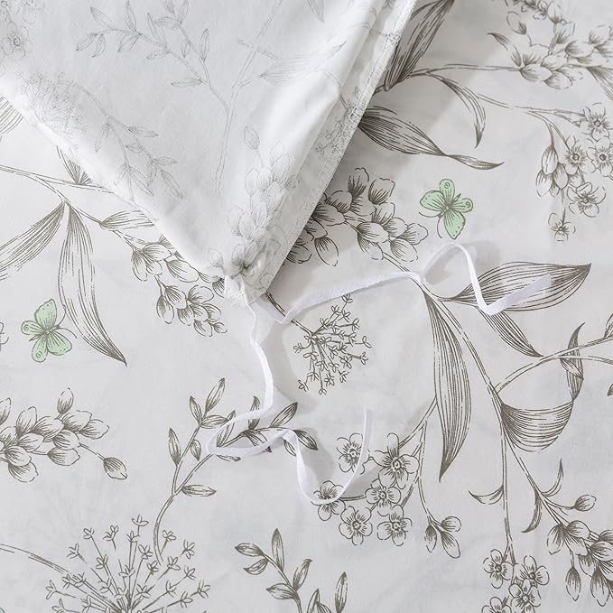 FADFAY Duvet Cover Set Colorful Butterfly Bedding Vintage Botanical Comforter Cover Set Shabby Branches Bedding 100% Cotton Soft Quilt Cover with Hidden Zipper Closure 3Pcs, King/California King Size