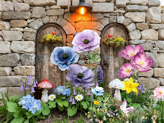 Giant Artificial Flowers 5Pack Fake Flowers for Decoration, Fabric Poppy Flower for Wedding Birthday Easter Party Mother's Day Banquet Photography Props Garden Shop Window Display Decor(Dark Colorful)