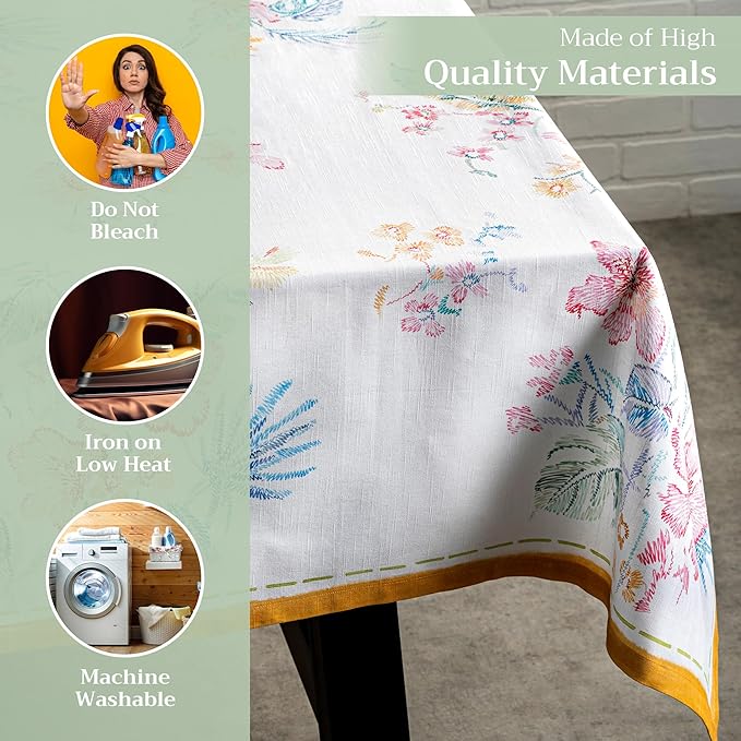 Maison d' Hermine Table Cloth Rectangle Table 100% Cotton 60 x 120 Inches Tablecloth Reusable Decorative for Dining Room, Farmhouse, Home, Party, Festive & Wedding Spring Summer - Paradise Island