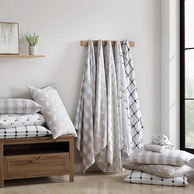 Eddie Bauer - Queen Sheets, Cotton Flannel Bedding Set, Brushed For Extra Softness, Cozy Home Decor (Lakehouse Plaid, Queen)