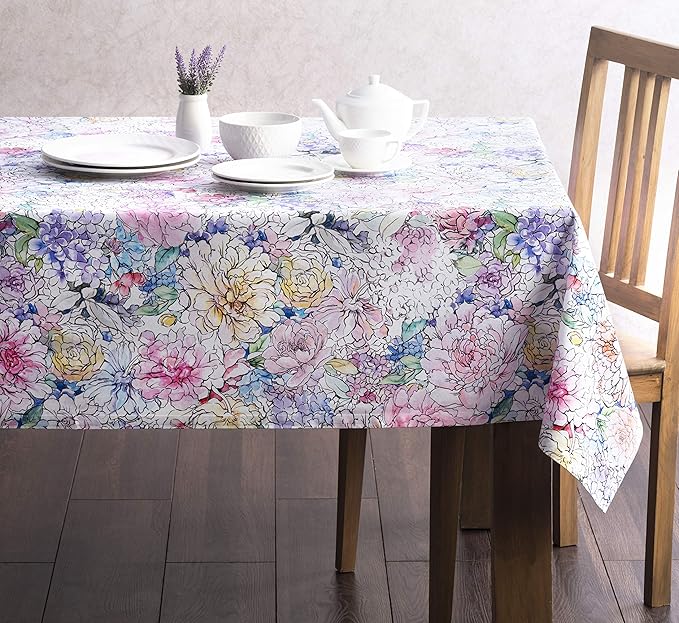 Maison d' Hermine Table Cloth Square Table 100% Cotton 60 x 60 Inches Tablecloth Reusable Decorative Everyday Use for Dining Room, Farmhouse, Home, Party, Festive & Wedding Spring Summer - Floral Love