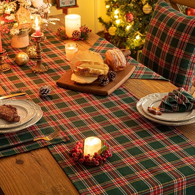 Green Red Plaid Christmas Table Runner, Winter Holiday Table Runners 72 inches Long, Xmas Decorations Indoor Outdoor Farmhouse Home Kitchen Dining Party Decor