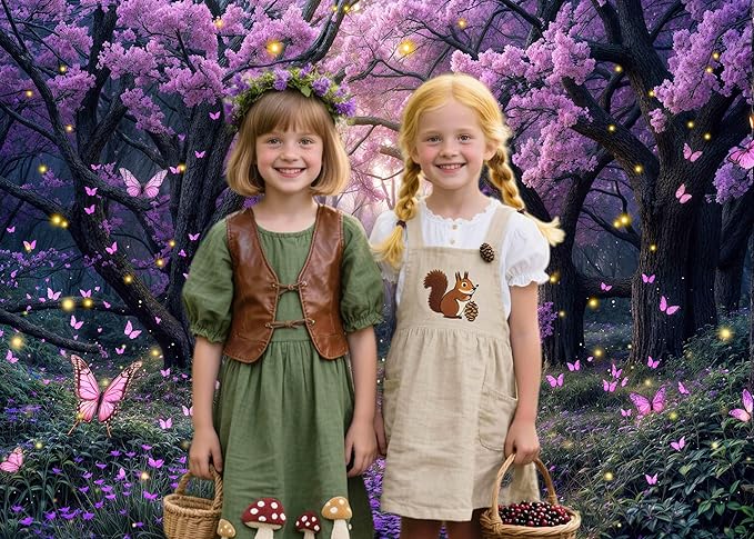 7X5ft Enchanted Forest Backdrop Fairy Tale Purple Wonderland Garden Tree House Floral Butterfly Photography Background for Kids Girl Baby Shower Birthday Party Decoration Banner Booth Props