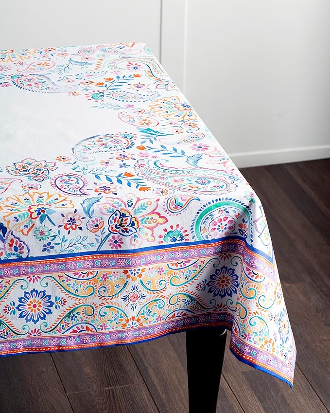 Maison d' Hermine Table Cloth Rectangle Table 100% Cotton 60 x 90 Inches Tablecloth Reusable Decorative for Dining Room, Farmhouse, Home, Party, Festive & Wedding Spring Summer - Indian Floral