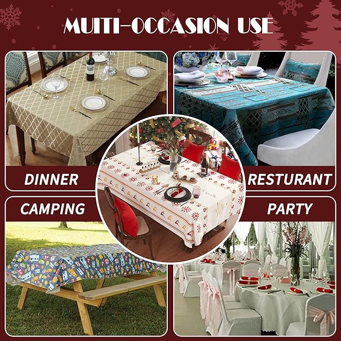 Christmas Rectangle Table Cloth,100% Waterproof Tablecloth,Christmas Decorations for Home, Vinyl Tablecloth Plastic Table Cover for Party，Picnic,Dining,Outdoor 54" x 54",Merry Ribbon