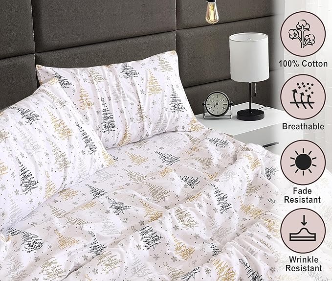 RUVANTI Flannel Sheets Full Size - 100% Cotton Double Brushed Bed Sheets Set, Deep Pockets 16 Inches, All Seasons Breathable & Extra Soft Full Sheets, Warm & Cozy, 4 Piece, Christmas Tree