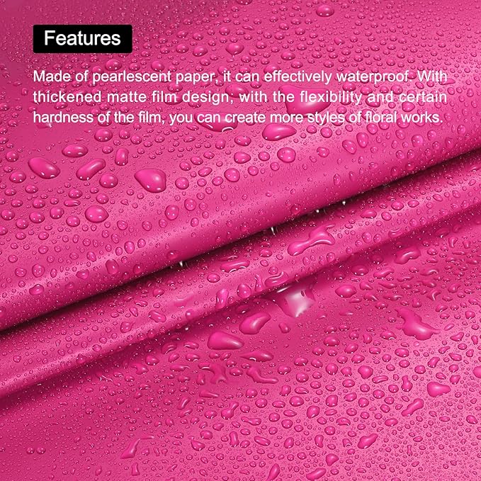 MECCANIXITY Pearlescent Film Flower Wrapping Paper 22.8x22.8 Inch Waterproof for DIY Crafts, Gift/Gift Box Packaging Deep Pink Pack of 10
