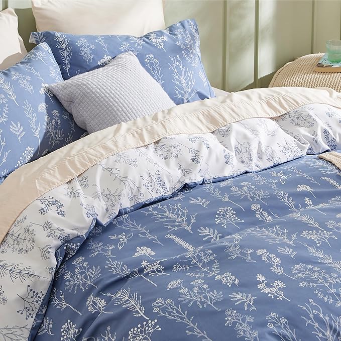Bedsure Duvet Cover King Size - Reversible Infinity Blue King Duvet Cover Set with Zipper Closure, 3 Pieces Cute Floral Patterned Bedding Set with 8 Corner Ties and 2 Pillow Shams