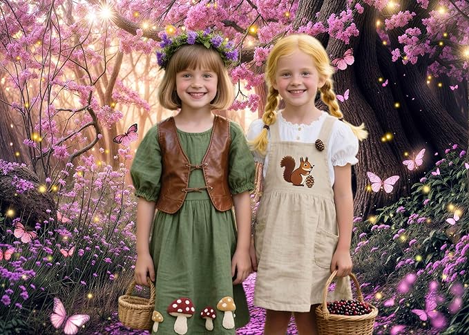 5X3ft Enchanted Forest Backdrop Fairy Tale Purple Garden Wonderland Tree House Floral Background for Kids Girl Baby Shower Birthday Party Decoration Banner Cake Table Photo Booth Props
