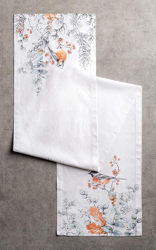 Maison d' Hermine Table Runner 100% Cotton Single Layer Table Runners 48 inches Long for Thanksgiving Christmas Decorations Home Kitchen Dining Party Wedding (Whitish Shabby Chique, 14.5" x 48")