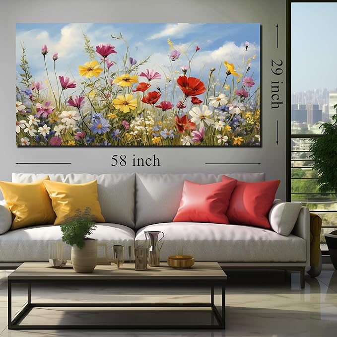 Flower Pictures Wall Decor for Bedroom Women Colorful Wall Art for Living Room Large Size Ready to Hang 29 x 58 Inch