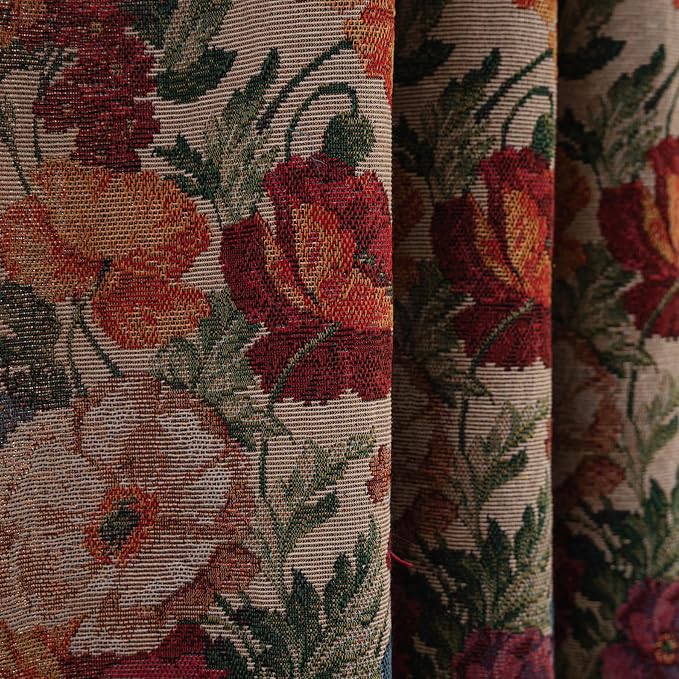 ENJOYBRIDAL Floral Curtains 84 Inches Long Semi Sheer Floor Length Drapes Bedroom Rod Pocket Jacquard 2 Panels Window Curtains Farmhouse Boho Tassel Patterned Living Room Botanical Window Treatments