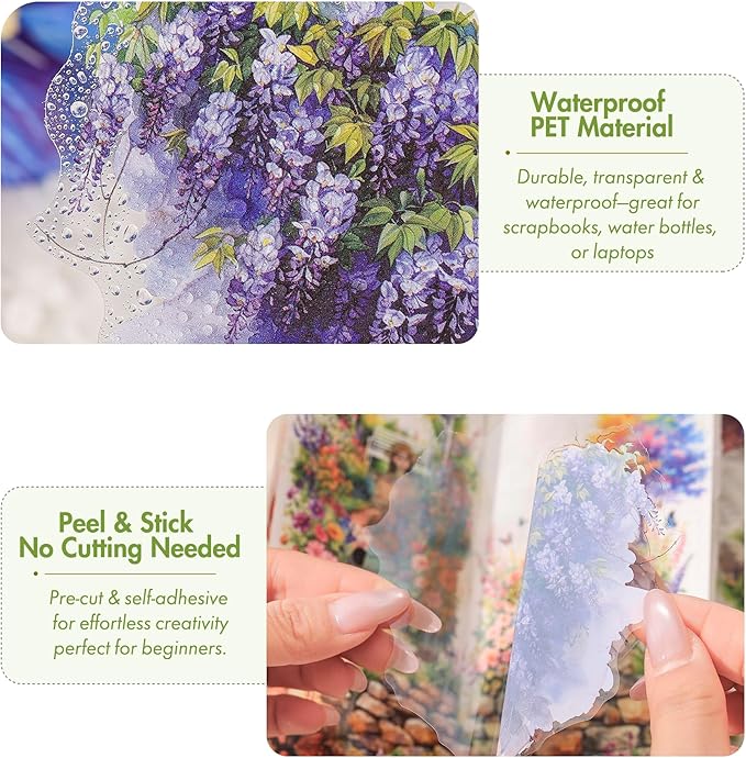 3.4" Large Flower Stickers for Scrapbooking – 60PCS Waterproof Wall &Floral Stickers for Journaling, Junk Journal Supplies, Card Making, DIY Crafts & Bullet Journal Planner