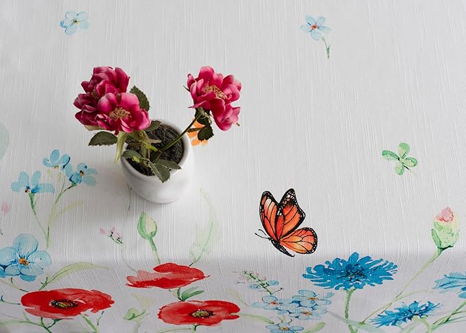 Maison d' Hermine Table Cloth Rectangle Table 100% Cotton 70 x 120 Inches Tablecloth Reusable Decorative for Dining Room, Farmhouse, Home, Party, Festive & Wedding Spring Summer - Summer Whisper