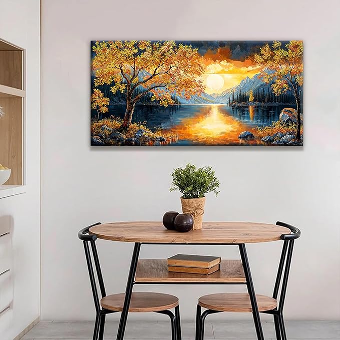 Canvas Art Wall Decor Modern Gold Tree River Landscape Wall Art Print For Bedroom Modern Office Art Prints Sunrise Landscape Print Paintings Pictures Artwork Aesthetic 20 X 40 In