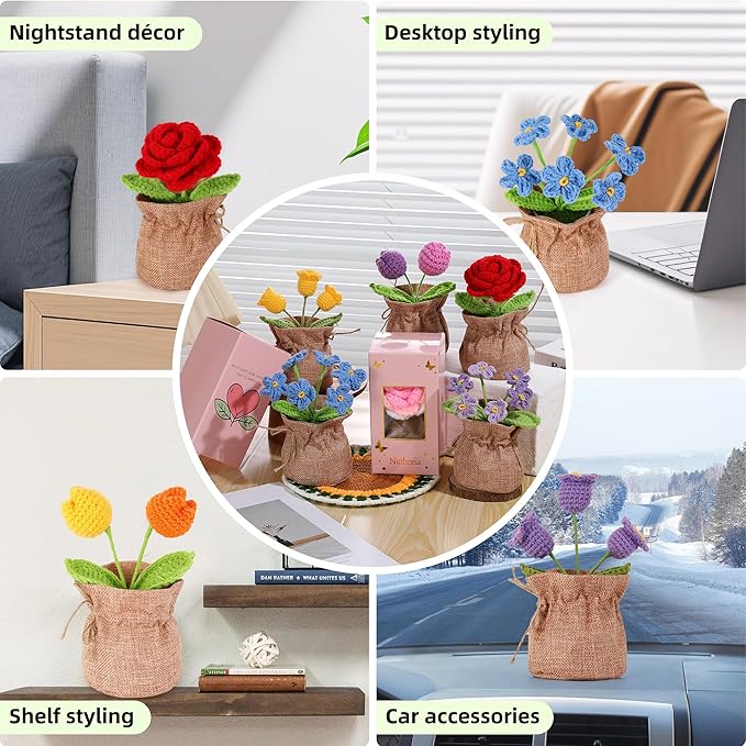 Crochet Flower Plant, Empathetic Flower Gift for Women & Men, Perfect for Birthday, Christmas, Mother's Day, Desk Decor, Birthday Decorations, Kids Party Decoration. Purple Lily