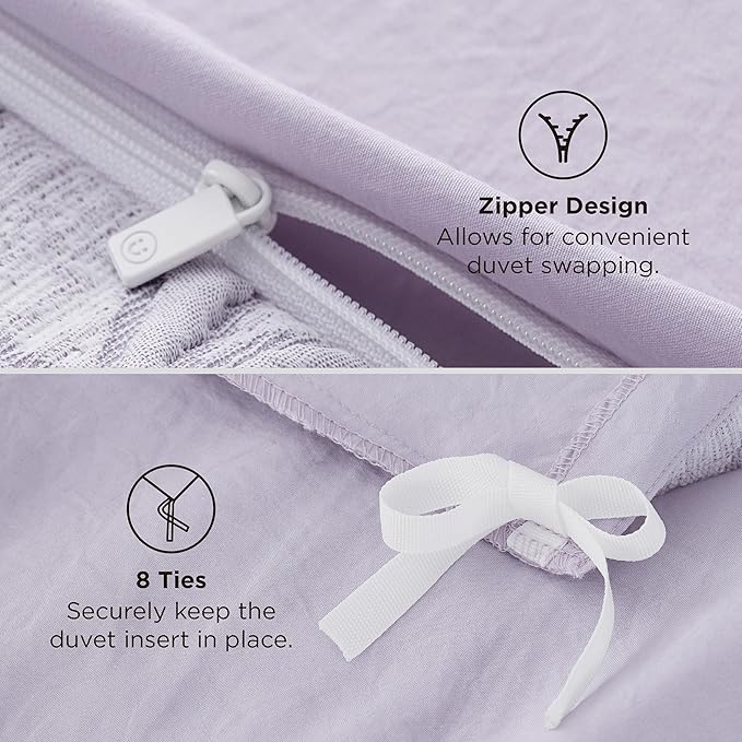 Bedsure Purple Duvet Cover Queen Size with Bowknot Jacquard Design, Soft and Elegant Boho Bedding Set, Luxurious Craftsmanship for a Stylish Bedroom,Includes 1 90"x90" Duvet Cover & 2 Pillow Shams