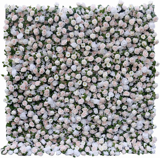 8×8 ft Artificial White Flower Wall with Backdrop Stand, 2pcs 4×8 ft Panels, Assembly-Friendly Floral Backdrop for Weddings, Events, Studios & Window Displays