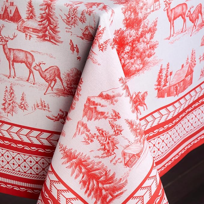 Maison d' Hermine Table Cloth Rectangle Table 100% Cotton 60 x 90 Inches Fall Tablecloth Reusable Everyday Use for Thanksgiving Christmas Decorations Dining Farmhouse Party (Winter Jouy)